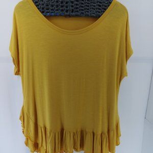SJS Women's Blouse Yellow Mustard Top Size Small Comfy Casual Short Sleeve Shirt
